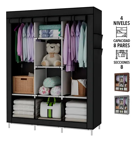 Closet Organizador Ropa Armario Zapatera Portátil 4 Niveles Negro