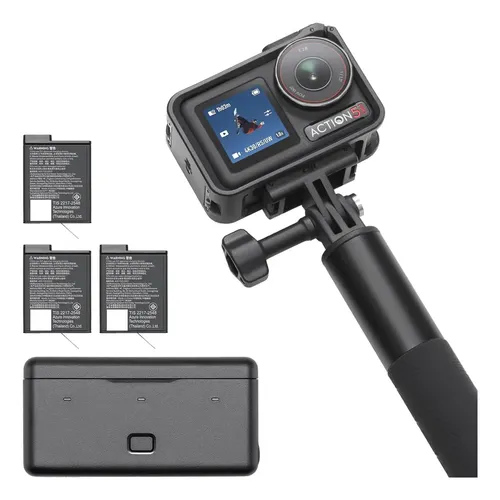 DJI Osmo Action 5 Pro Pack Aventura, cámara de acción 4K con sensor 1/1.3", cámara deportiva, batería aumentada a 12 h con 3 baterías, 2 pantallas táctiles OLED, cámara mini para viajes y vlogs