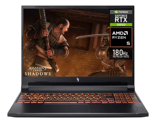 Laptop Gamer ACER Nitro V 16 AI NVIDIA GeForce RTX 5050 AMD Ryzen 5 240 16GB DDR5 SSD 512GB 16" WUXGA 180Hz W11 Teclado Ingles Multitarea Avanzada y Gaming Competitivo