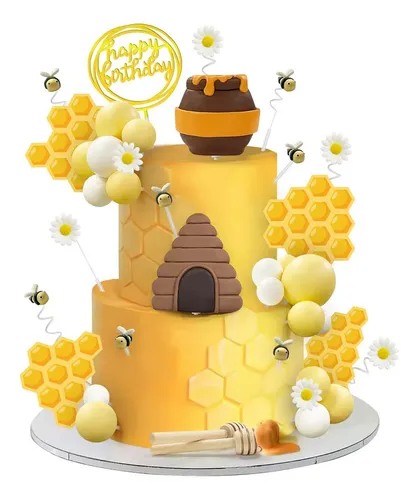 Decoración Pastel De Abejas Letrero Feliz Cumpleaño Fiesta