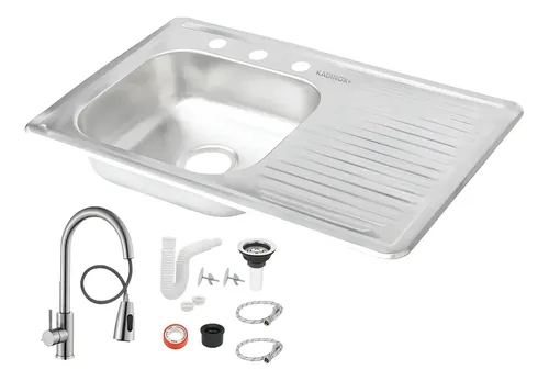 Fregadero Tarja Empotrar Acero Inox 80x50 C/kit Mezc Premium Escurridor Derecho
