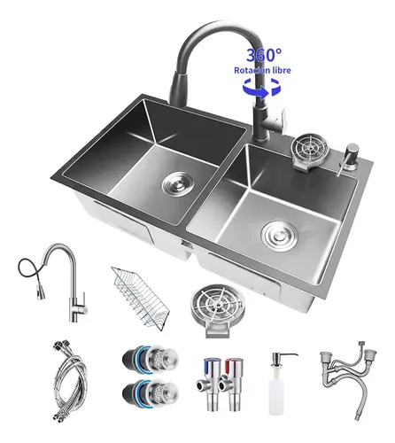 Fregadero De Cocina Tarja Doble Acero Inoxidable Organizador Bokoptyr 80*45*22cm Aplicación De Múltiples Escenarios Plateado 2 Bokoptyr-8045-sh Resistente al aceite y la suciedad