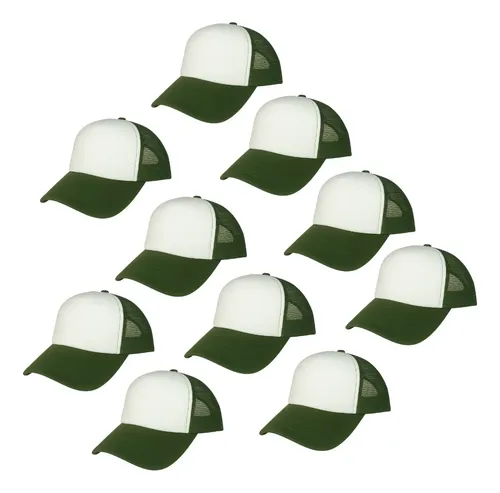 10 Gorras De Malla Esponja Trucker Camionero P Sublima Frente Blanco y Verde Olivo Talla Unitalla