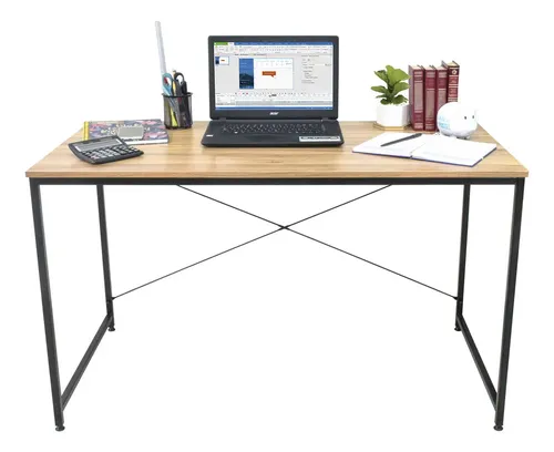 Escritorio Estilo Industrial Desk-3 de 1.2 m por 75 cm por 60 cm color madera cafe claro y negro