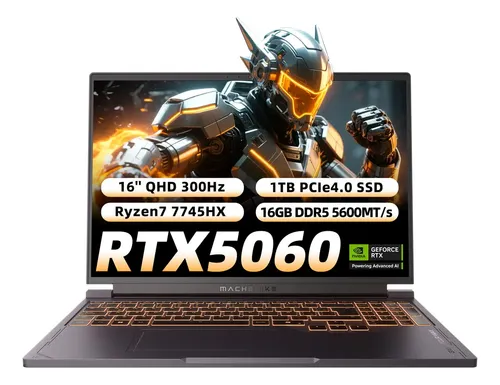 Nvidia Geforce Rtx5060 Con DLSS 4.5 MACHENIKE R7 7745HX L16S DDR5 16 Gb RAM 1 Tb SSD 16'' QHD 300 Hz Windows 11 Pro Español latino Teclado UK - Español Latino