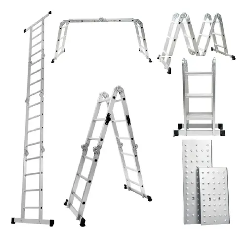 Escalera Multiposición 8en1 Plegable 3.5 Metros 12 Peldaños Gris