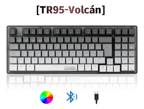 TERPORT 90% Teclado Mecánico Inalambrico En Español Volcán TR95-E147, Bluetooth/usb/cableado, Huano Red Switch Hotswap, Luces Full-rgb, 95 Teclas Antighosting, Teclado Inalámbrico Juegos&oficina