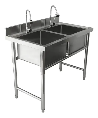 Fregadero Doble Tina Acero Inoxidable Con Monomandos Color Gris