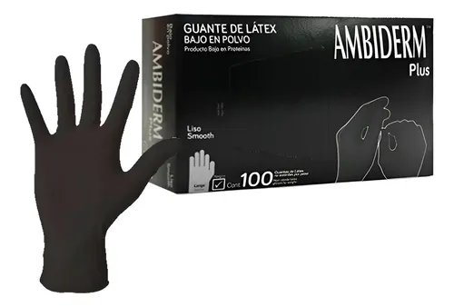 Guantes descartables Ambiderm Plus color negro talle G de látex con polvo x 100 unidades