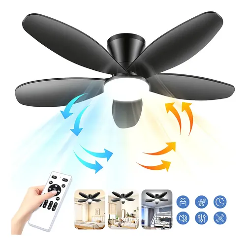 Ventilador De Techo Con Luz Led Y Control Remoto Modernos De 42 Pulgadas Akioek,lampara Ventilador Silencioso De 5 Aspas Para Interior/exterior Con 3cct,6 Velocidades