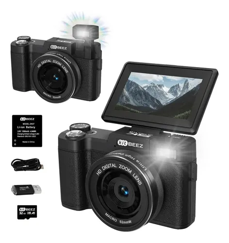 Kitbeez Cámara Digital 5K 75MP Cámaras Fotográficas Vintage, Pantalla Abatible | WiFi Rápido para Vlogs | Viajes sin Límites, Flash Retráctil, dmite Cámaras Web, Enfoque Automático