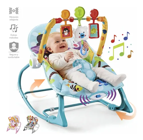 Rocker silla vibradora mecedora de bebe musical con juegos color azul-verde turquesa