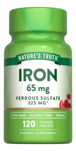 Nature's Truth Suplemento de Hierro Sulfato Ferroso 65mg 120 Tabletas