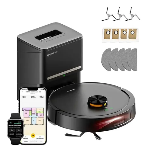 Robot aspiradora trapeadora inteligente que integra limpieza y trapeado con 13000 Pa de potencia de succión, vaciado automático 120 días, navegación LDS 360° y cepillo anti-enredos - Deerma S30 negro.