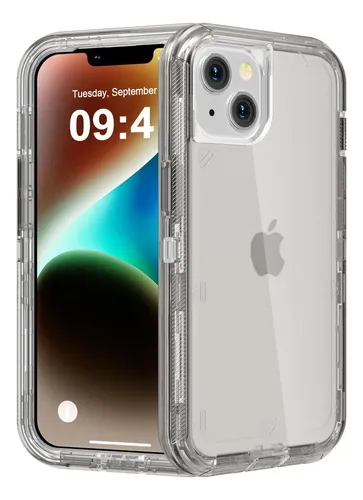 Funda Case De Uso Rudo 360 Para iPhone Transparente Antigolpes Con Marco Frontal 3 En 1 Desarmable Tpu + Pc Engrosamiento Múltiple Para Evitar Caídas Para iPhone 13 14 Negro