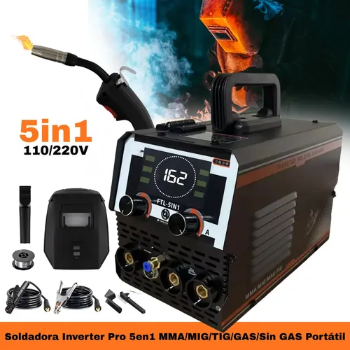Soldadora Inverter Pro 5en1 Mma/mig/tig/gas/sin Gas Portátil Found 5in1 Gas Y Gasless P/ Alambre 0.6/0.8/1.0mm Carrete 1kg Y Electrodos 1.63.2mm Accesorios Y Antorcha Mig