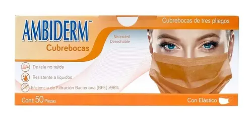 Cubreboca Econoply 3 Pliegues Ambiderm Colorfull Caja C/50 Color Naranja