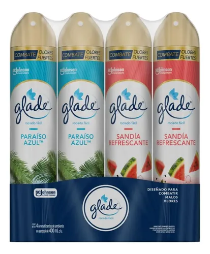 Aromatizante Glade en Aerosol Paraíso Azul y Sandía Refrescante 4 Unidades 400ml cada