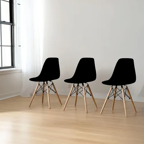 Set 4 Sillas Eames Kitul Home Asiento Negro Minimalista Patas Madera
