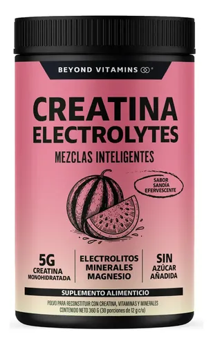 Creatina Monohidratada en Polvo con Electrolitos y Ciclodextrina | Pre Workout - Efervescente | Disuelve rápido -Con Scoop Dosificador - Creatine Monohydrate Pre Entreno - Gym Sandía