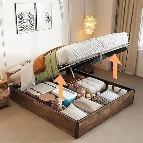 Base De Cama Elevadora Hidráulica Queen Size Almacenamiento Café