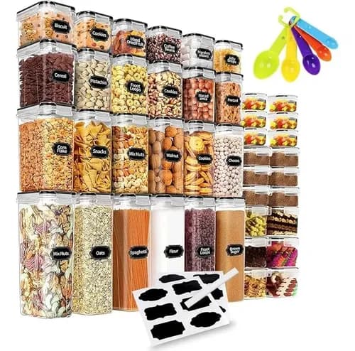 Juego de 42 Recipientes Hermeticos de plástico para alacena, Alimentos Sin Bpa Salud Color Transparente a pureba de fugas con tapa