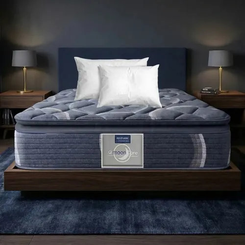 Colchon Queen Size Restonic Moon Care Ortopédico Antibacterial + 2 Almohadas Hipoalergenicas | Firmeza Media | 150x190x27 cm |