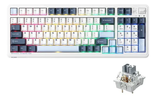 Teclado Gamer Mecánico Inalámbrico Ergonomico Machenike Kg98 Rgb Gaske Hotswap 98 teclas Anti-ghosting Teclado Computadora Recargables(Cable + Receptor USB 2,4 GHz + Bluetooth)