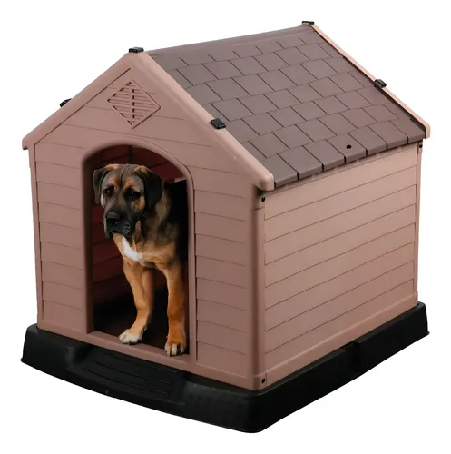 Casa Poli Pets Perro Grande Exterior 2 Aguas Café Plástico Resistente