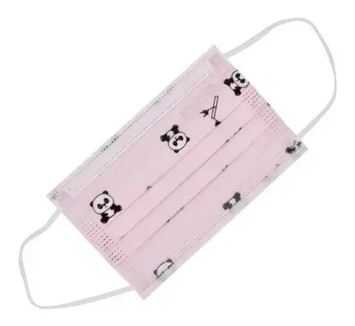 Cubrebocas Infantiles Tricapa Plisado Ambiderm Caja/50 Pz Color Rosa con Pandas