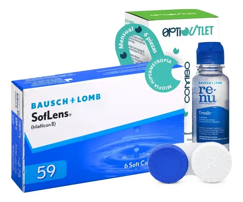 Lentes de Contacto SofLens 59 Bausch + Lomb Graduados con Estuche y Solución Kit Marca Optioutlet Para Hipermetropia +4.00