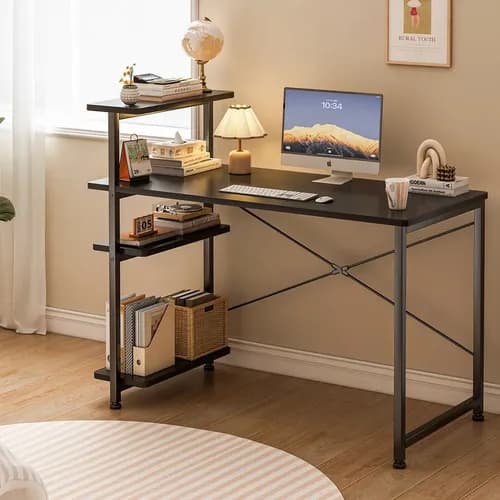 Escritorio Minimalista Moderno De Madera 100cmX73cmX45cm Escritorio Industrial Estante De 4 Capas,escritorio Sencillo Color Negro,escritorios Economicos juveniles,escritorios para niños de primaria
