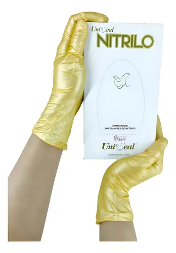 Guante Examen Nitrilo Uniseal Dorado Metálico Caja C/100pzs Talla G