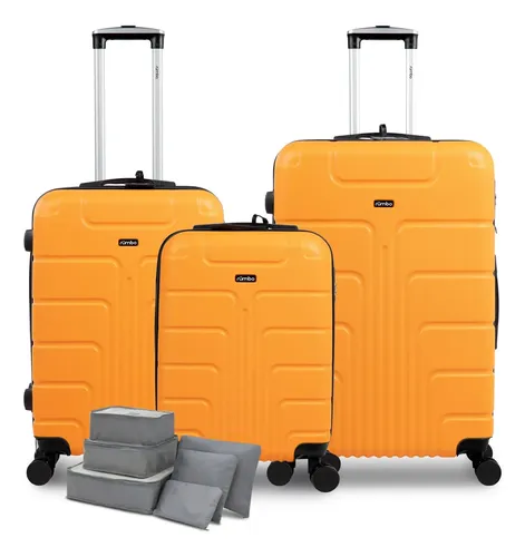 Set de Maletas Rumbo ABS Ultra Resistente con Tamaños 20”, 24” y 28”, Ideal como Equipaje de Mano 55 × 40, Maleta Documentada y Maleta de Viaje 10 kg; Incluye Bolsas Organizadoras