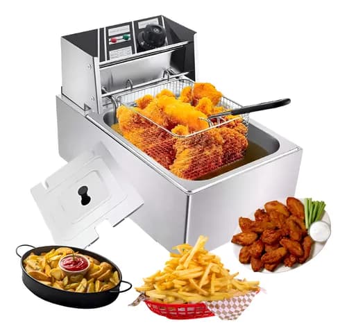 Freidora Aceite Eléctrica Industrial Acero Inoxidable 6 Lt Plateado 60hz