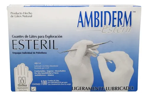 Guante Ambiderm Mediano C/100 Estéril De Latex Liso Color Blanco