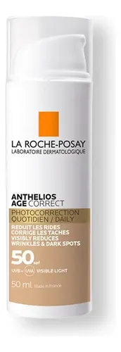La Roche-Posay Anthelios Age Correct Protector Solar Facial Con Color Antiarrugas, Hidrata Y Restaura La Barrera De La Piel, Con Ácido Hialurónico Y Tecnología Cellox-B3, Para Piel Sensible, 50 ml