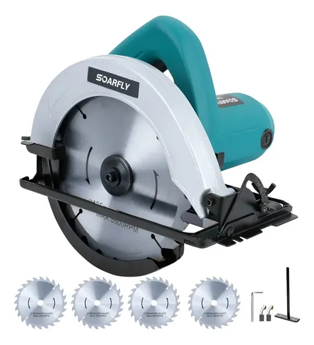Sierra Circular Eléctrica Cortadora De Madera 1800w +4discos Color Azul Acero Frecuencia 50hz 60hz