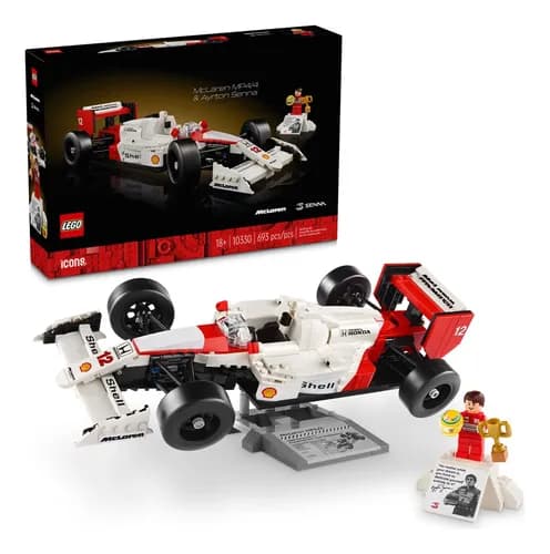 LEGO® Icons McLaren MP4/4 y Ayrton Senna Set 10330; auto a escala de carreras F1, incluye una minifigura de Ayrton Senna; idea de regalo para adultos; 18+