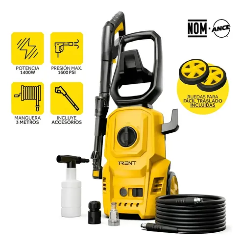 Hidrolavadora Electrica Trent 1400w Alta presion 1600 Psi HLT307-1400-AC127V 60 Hz Negro y Amarillo