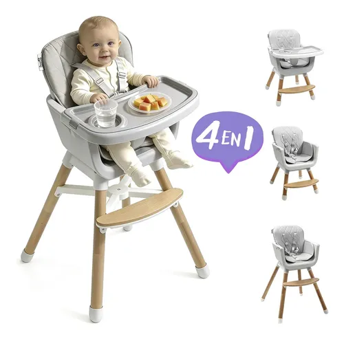 Silla Alta Para Bebé De Comer Periquera Ajustable 4 En 1 Gris oscuro