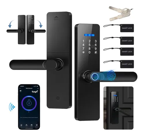 Tensky Chapa Cerradura Inteligente Electrónica Wifi Códigos, Huellas, Llave, Tarjeta, Tuya App Espesor De La Puerta Recomendado 40-65mm