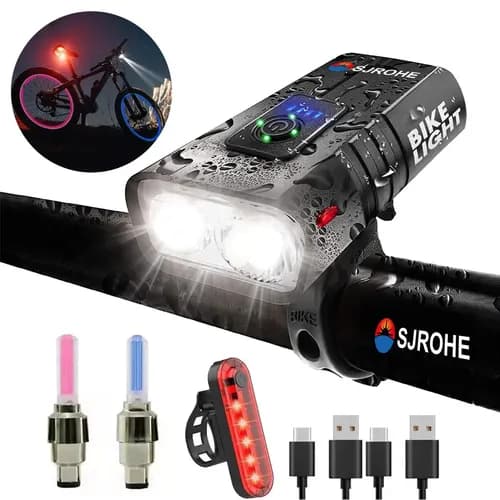 Sjrohe Juego De 4 Luces Para Bicicleta 6 Modo Linterna Ipx6 2000 Lúmenes Luz De Neumático Faro De Bicicleta De Emergencia Recargable Kit Para Bicicleta Led Lights Accesorios Para Bicicletas