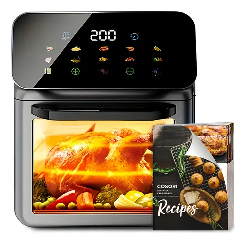 Freidora De Aire Multifunción Horno De Aire , Extra gran capacidad，1500W Freidora De Aire Digital Touch Negro Con Parrilla, Horno Freidora De Aire Para Barbacoa, Fritura, Deshidratación y Panadería