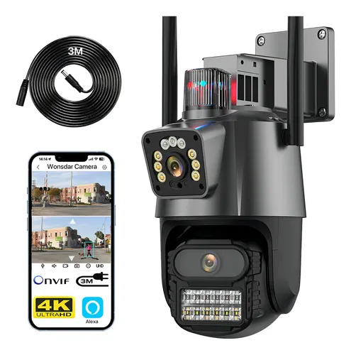 Cámara Domo Wonsdar 8MP Doble Lente IP66 Exterior WiFi Bluetooth Control App Alexa