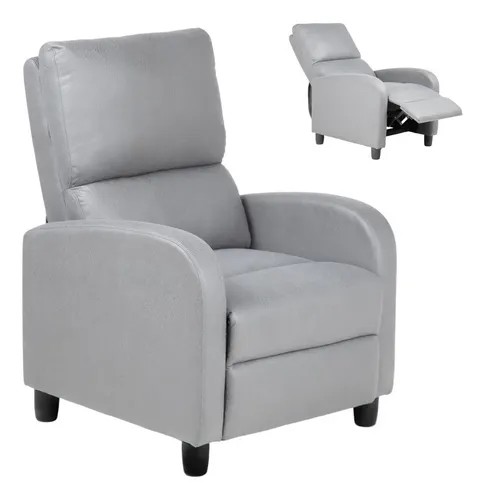 Sofá Reposet Reclinable Individual Tapizado De Tela Sillón Acolchado Color Gris Kingshouse