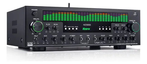 Amplificador Audio Estereo Envolvente Bluetooth Casa Hzero HZ5800 5.1 Receiver Fibra/Coaxial Gran espectro dinámico Soporta karaoke，Compatible con 3*MIC/FM/USB，Potencia pico de 5800W