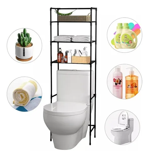 Rack De Baño Mueble Organizador Toallero Estante Sanitario Negro Sacre Solutions