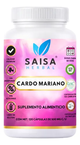 Cardo Mariano 100% Puro 120 Cáps SAISA HERBAL | Suplemento Natural | Apoyo Hepático, Antioxidante y Bienestar Digestivo