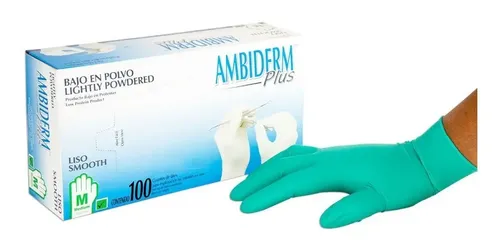 Guantes descartables Ambiderm Plus color verde talle G de látex con polvo x 100 unidades